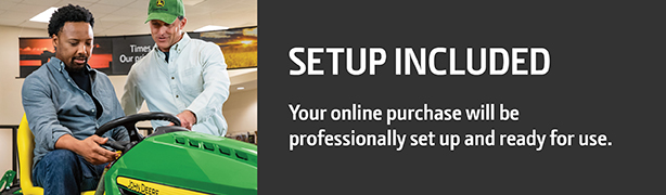 Image of a dealer with a headline that reads Setup Included, your online purchase will be professionally set up and ready for use.